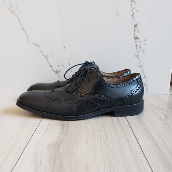 Joseph Abboud Shoes Wingtip Brogue Oxford Mens 11D Black Italian Leather Dress - Picture 5 of 13